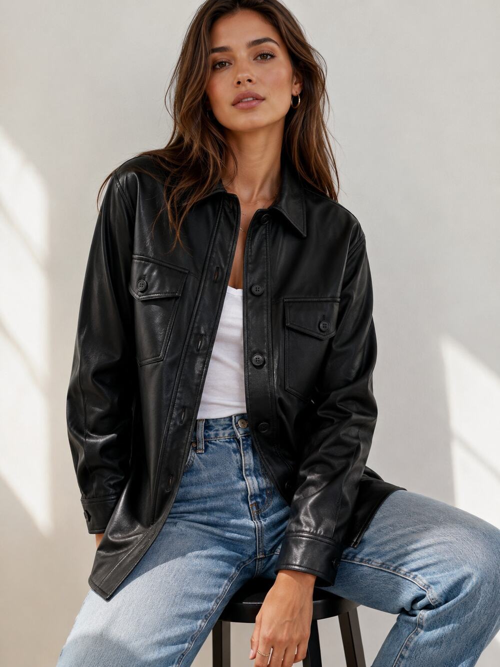 Aritzia Wilfred SZ S The Ganna Shirt Jacket in Vegan Leather $168